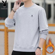 花花公子（PLAYBOY）長袖t恤男春秋季新款寬松休閑百搭潮流圓領衛(wèi)衣男簡約上衣打底衫 Q-ZHONDHH121灰色加絨 M