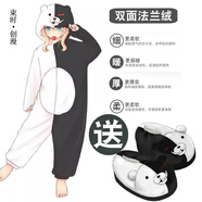 束時·創(chuàng)漫 動物睡衣卡通連體睡衣冬季男動漫龍貓二次元周邊夜煞咸魚王情侶日系可愛衣服女法蘭絨家居服 黑白の熊連體睡衣(法蘭絨) 3XL