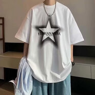 柏斐荻短袖T恤男新款休閑百搭夏季大碼寬松五分袖ins港風學生嘻哈短袖潮 零野T87白色 L
