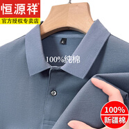 恒源祥春秋男士100短袖t恤純棉翻領(lǐng)Polo打底衫中年重磅半袖上衣男 短.袖33780淺藍(lán) 175135-150斤
