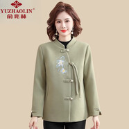 俞兆林（YUZHAOLIN）中老年女裝媽媽秋冬裝2025新款外套繡花毛呢子上衣新款經(jīng)典款式 豆綠色 XL [105斤內(nèi)]
