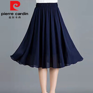 皮爾卡丹（pierre cardin）夏季民族風(fēng)雪紡半身裙中長(cháng)裙A字大擺裙復古大碼碎花裙女印花短裙 藏青色702 純色 均碼
