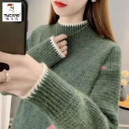 啄木鳥羊毛衫女加絨加厚半高領(lǐng)毛衣女2025秋冬新款秋冬保暖寬松外穿內(nèi)搭 軍綠色【不加絨】 M 建議95-110斤