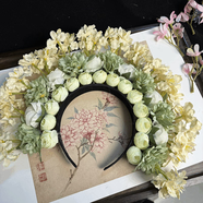 優(yōu)觀簪花diy材料包假花雙面泉州潯埔女頭飾仿真立體絹花民族風(fēng)寫真發(fā) 桃粉簪花發(fā)箍