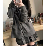 索宛亦（SUOWANYI）jk制服毛衣學(xué)院風(fēng)秋季穿搭針織開衫外套日系純色長(zhǎng)袖上衣女款原創(chuàng) 一整套 襯衫+開衫+碳灰裙子+領(lǐng)C S