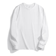 新疆棉 300g重磅純棉美式圓領(lǐng)長(cháng)袖T恤男女寬松內搭打底體恤上衣潮 象牙白-羅口長(cháng)袖300g重磅 XL建議145-165斤