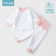 優(yōu)奇嬰兒衣服秋冬套裝寶寶保暖夾棉內(nèi)衣高腰護(hù)肚男女兒童2件套秋冬裝 秋冬【高腰】淺紅 66cm