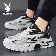 花花公子男鞋2024新款透氣網(wǎng)面休閑鞋男潮流百搭厚底增高潮鞋子男鞋靴2000 PL1211415白黑 39