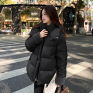 歐迪惠（Oudihui）2025年冬季新款棉服女加厚面包服羽棉襖絨服女棉衣羊羔毛拼接外套 黑色 M
