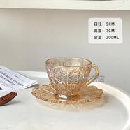 景毅通新款國(guó)潮風(fēng)咖啡館復(fù)古浮雕咖啡杯碟拿鐵杯玻璃茶杯古典歐式咖啡杯 琥珀咖啡杯+碟