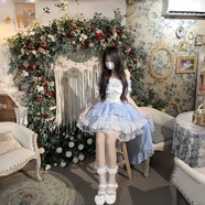 【薔薇物語(yǔ)】白糖少女新品原創(chuàng  )設計Lolita洋裝jsk吊帶連衣裙夏裝 藍色+拖尾紗+手袖 S