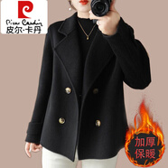 皮爾卡丹（pierre cardin）氣質(zhì)短款西裝領(lǐng)毛呢外套女士秋冬2023年新款女款加厚呢子大衣 黑色 M 【110-125斤】