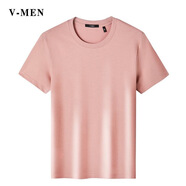 V-MEN【純棉/舒適】VMEN夏短袖T恤男干爽面料簡約純色體恤打底衫潮VT06 粉色 XL