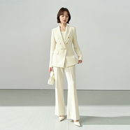伯德小姐黑色西裝套裝女高級感職業(yè)面試正裝小個(gè)子通勤穿搭西服外套 TZ217 米色西裝+喇叭褲【奢護抗皺科技】 L 適合110-120斤可穿