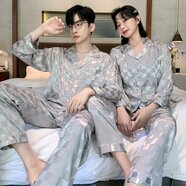 俞兆林新婚結(jié)婚情侶冰絲睡衣長(zhǎng)袖春夏季大紅男女士喜夏天家居服25年新款 NSNY-方格銀灰款-長(zhǎng)袖長(zhǎng)褲 XL 男款建議體重135-155斤