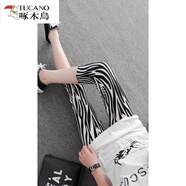 啄木鳥(niǎo)（TUCANO）夏季彈力打底褲薄款顯瘦7分褲外穿女夏2025新款緊身小腳褲七分褲 【七分】不規(guī)則豎條 均碼 【90-140斤】