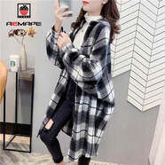AEMAPE女裝2026春秋季新款格子襯衫女長(cháng)款外套時(shí)尚氣質(zhì)寬松襯衣女上衣 黑白格_長(cháng)款 L _建議【110-125斤】