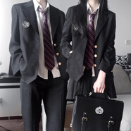 唐號（tanghao）dk制服西裝男套裝日系復古學(xué)生情侶jk班服學(xué)院風(fēng)春秋季西服外套潮 黑色西服+白色長(cháng)袖襯衫 M