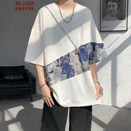 型楠宇胖子大碼新中式男裝t恤中國風(fēng)短袖刺繡重磅潮牌設(shè)計感寬松T恤 白色 XL