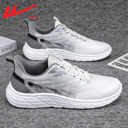 回力男鞋運動(dòng)鞋夏季休閑透氣戶(hù)外跑步鞋網(wǎng)鞋椰子鞋輕便軟底網(wǎng)面鞋子男 白灰 1023 42