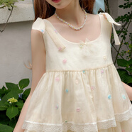 森女部落甜妹公主風(fēng)蛋糕裙背帶A字連衣裙夏2025年新款女裝夏 杏色（單件） 單件 S