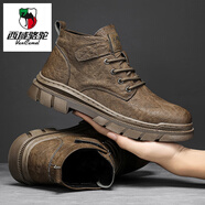 西域駱駝（VANCAMEL）品牌秋冬季休閑舒適的英倫內增高馬丁靴男皮靴防水套腳男靴子 棕色 39
