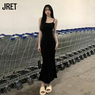 Jret辣妹收腰顯瘦背心吊帶連衣裙純欲過(guò)膝包臀魚(yú)尾緊身打底長(cháng)裙子女夏 黑色 M