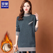 羅蒙（ROMON）加絨加厚中長(cháng)款毛衣女2025新款秋冬季韓版寬松半高領(lǐng)針織打底衫女 藍色 加絨款 2XL 建議130-140斤