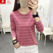 皮爾卡丹（pierre cardin）棉中年媽m打底衫秋衣2025新款寬松大號遮肚子顯瘦條紋長(cháng)袖t恤 812#長(cháng)袖【梅紅色】 M 建議80-100斤