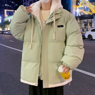 箋羅（JIANLUO）棉服男假兩件連帽秋冬季加厚寬松晉江羽棉衣襖絨服面包男情侶外套 百合綠色 3XL【160斤-180斤】