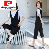 皮爾卡丹（pierre cardin）連體背帶褲女套裝休閑減齡洋氣2024夏季新款小個子兩連身衣潮 黑色褲+白T 2XL