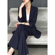 詩(shī)璐雅（SHILUYA）高端藏青色西裝套裝女薄款春秋商務(wù)正裝教師面試演講辯論西服外套 (夏季)藏青色西裝+微喇褲 S