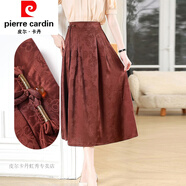 皮爾卡丹（pierre cardin）夏裝新款重磅真絲香云紗提花半身裙女高腰傘裙中長款A字半身長裙 咖啡色 XXXL