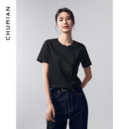 初棉短袖T恤女 正肩純棉圓領(lǐng)/半月領(lǐng) 經(jīng)典黑-圓領(lǐng) L