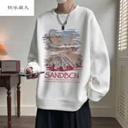 快樂(lè)嘉人港風(fēng)潮男華夫格長(zhǎng)袖T恤男女秋季潮牌寬松美式高街圓領(lǐng)套頭衛(wèi)衣男 白色 M