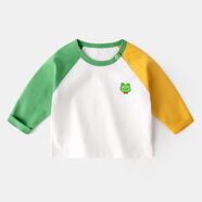 嘟嘟家嬰兒T恤春裝休閑上衣寶寶卡通衣服女童寬松春裝男童洋氣長(cháng)袖潮vip 黃綠袖 100