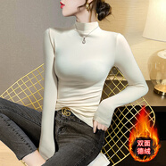 DJVT日本杏色加絨加厚半高領(lǐng)打底衫女內搭秋冬新款保暖針織磨毛上衣 杏色【拼接半高領(lǐng) 德絨款】 1408 3XL (141-150斤)