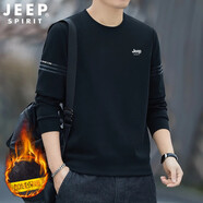 吉普（JEEP）衛(wèi)衣男長袖T恤秋冬衣服圓領(lǐng)長袖打底衫大碼男裝加絨加厚保暖上衣 黑色加絨 L 100-115斤