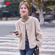 皮爾卡丹（pierre cardin）歐貨皮毛一體外套女2024秋冬新款小香風(fēng)短款貂絨毛毛外套環(huán)保皮草 米白色 加厚 M （105-115斤）