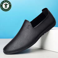 PLOVER男鞋2025年夏季新款真皮休閑百搭豆豆鞋透氣黑色皮鞋男士軟皮鞋子 黑色 37