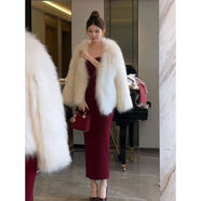 蘇碧顏夜店性感女裝2024新款套裝女冬季名媛氣質(zhì)仿皮草毛毛外套收腰吊帶 外套+連衣裙 兩件套 S