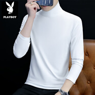 花花公子（PLAYBOY）高品質(zhì)半高領(lǐng)男加絨加厚T恤男裝本命年紅色冬季保暖上衣打底毛衣 白色T193款 高領(lǐng) 薄款 M 85-110斤