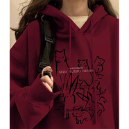 LDBE酒紅連帽衛(wèi)衣外套女2025新款春秋美式復古慵懶風oversize寬松上衣 酒紅色【春秋薄款】 XL（110-125斤）
