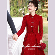 麗佰昕旗袍敬酒服2025新款新娘回門(mén)高級(jí)感訂婚紅色套裝結(jié)婚晚禮服女春夏 酒紅色 M  建議90-100斤