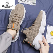 西域駱駝（VANCAMEL）夏季百搭男鞋防臭爸爸男士網(wǎng)面運(yùn)動(dòng)網(wǎng)鞋跑步飛織襪子黑色走路鞋 米色 41 (255mm)
