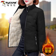 啄木鳥女士棉衣冬裝2025新款中年加厚保暖羊羔絨短款外套 黑色 M (90-120斤)