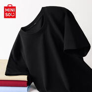 名創(chuàng)優(yōu)品（MINISO）2025夏季純棉短袖T恤男特級潮流百搭休閑打底上衣男大碼簡約體恤 【100%全棉 舒適親膚】黑色(純色) XL 180 (不起球不掉色)