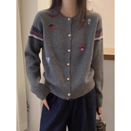蕭遇（XIAOYU）2025年春天秋冬季新款打底針織開(kāi)衫女設計感毛衣外套內搭可外穿 灰色 均碼 80-130斤
