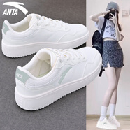 安踏（ANTA）女鞋板鞋子女2025夏季新款厚底增高休閑運(yùn)動(dòng)鞋百搭通勤簡約小白鞋 氧氣綠 【夏季新色】 37.5