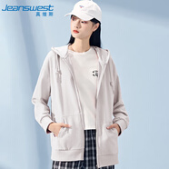 真維斯（JEANSWEST）連帽衛(wèi)衣女春夏拉鏈開衫寬松簡(jiǎn)約韓版休閑運(yùn)動(dòng)外套女奶白XL